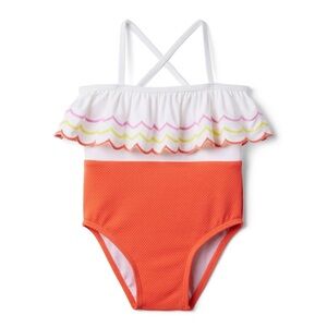 Janie & Jack / EMBROIDERED RUFFLE COLORBLOCKED SWIMSUIT
